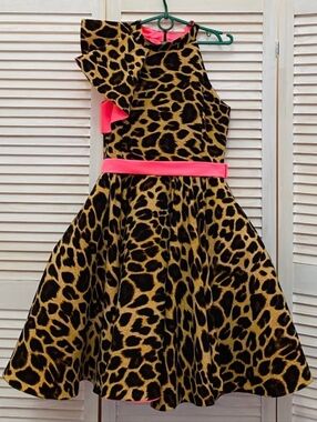 Girl's Leopard Print Party Dress with Hot Pink Accents